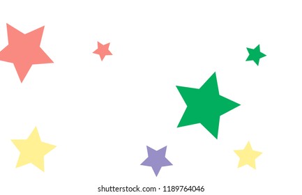 Many Stylish, Modern and Nice Looking Green, Violet, Pink and Orang Stars of Different size on White Background