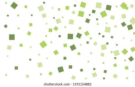 Many Stylish, Modern and Nice Looking Green Confetti of Different Size on White Background