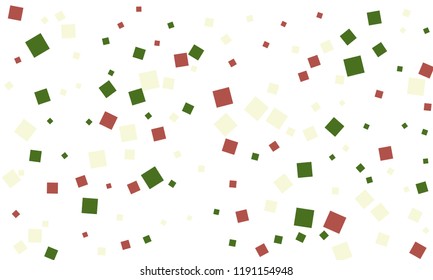 Many Stylish, Modern and Nice Looking Green and Red Confetti of Different Size on White Background
