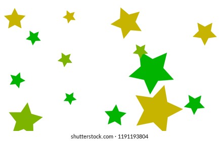 Many Stylish, Modern and Nice Looking Yellow and Green Stars of Different size on White Background