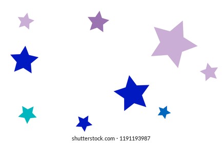 Many Stylish, Modern and Nice Looking Violet and Blue Stars of Different size on White Background