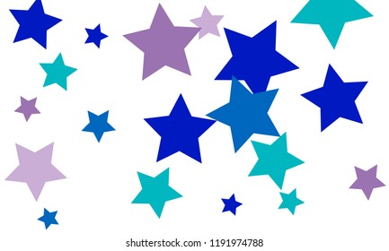 Many Stylish, Modern and Nice Looking Violet and Blue Stars of Different size on White Background