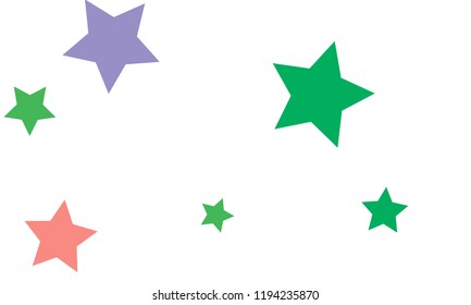 Many Stylish, Modern and Nice Looking Green, Violet, Pink and Orang Stars of Different size on White Background