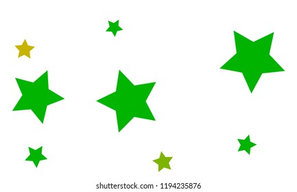 Many Stylish, Modern and Nice Looking Yellow and Green Stars of Different size on White Background
