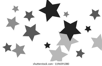 Many Stylish, Modern and Nice Looking Grey Stars of Different Size and Opacity on White Background