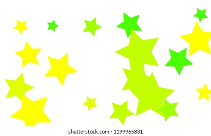 Many Stylish, Modern and Nice Looking Yellow and Green Stars of Different size on White Background