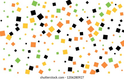 Many Stylish, Modern and Nice Looking Black, Orange, Yellow and Green Confetti of Different Size on White Background