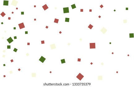 Many Stylish, Modern and Nice Looking Green and Red Confetti of Different Size on White Background