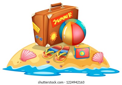 Many summer beach equipment illustration