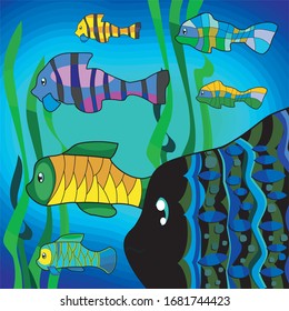 Many swim fish in algae
