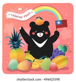 many taiwanese fruits with a big black bear
