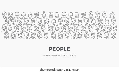 Many Team People Illustration. Vector Social Backdrop Design Template With Society.