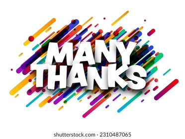Many thanks sign over colorful brush strokes background. Design element. Vector illustration.