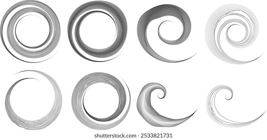 Many thin Lines in Spiral Form for comic books . Vortex Vector Illustration . Swirly spiral Logo . Spiral Design element . Abstract swirl icon . Twirl lines