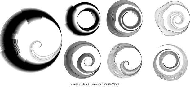 Many thin Lines in Spiral Form for comic books . Vortex Vector Illustration . Swirly spiral Logo . Spiral Design element . Abstract swirl icon . Twirl lines