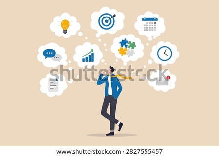 Too many thinking ideas, overwhelmed issues or busy problem to be solved, contemplation solutions for troble, concerned or anxiety concept, businessman thi VECTOR