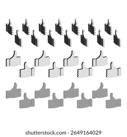 Many thumbs up. Approval gesture icons. Positive feedback concept. Vector like symbol.