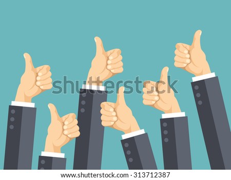 Many thumbs up. Social network likes, approval, customers feedback concept. Modern flat design concepts for web banners, web sites, printed materials, infographics. Creative vector illustration