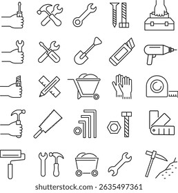many Tools Line Icon Set