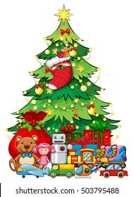 Many Toys Under Christmas Tree Illustration