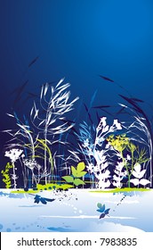 Many tracing silhouettes: grass, leafs, flower, vector illustration