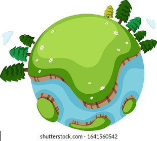 Many trees and green grass on earth illustration