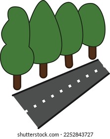 Many trees and road icons