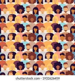 Many Trendy People Portraits Seamless Pattern. Vector Illustration of Background.