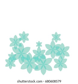 Many Turquoise Flowers of Different Size Located on the Bottom of the Image on White Background