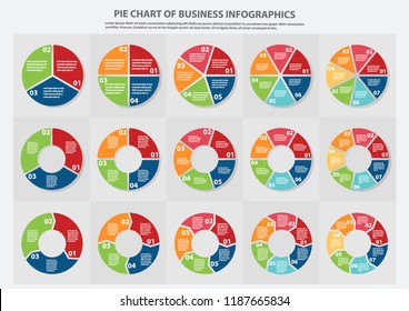 Many type of pie chart for Business, Sale forecast,data presentation with 1, 2, 3, 4, 5, 6 and 7 options