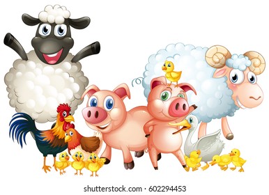 Many types of farm animals illustration