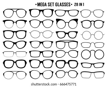 . Many types of glasses. Fashion collection. 