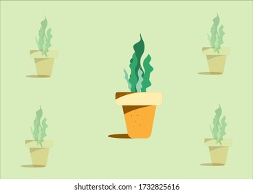 Many types of green cactus lined up in a brown pot.