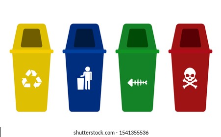 Many types of trash on the white background.