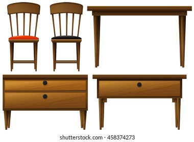 Many types of wooden furnitures illustration