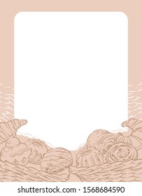 Many varieties of inviting bread and bun in baskets. Vector illustration.	