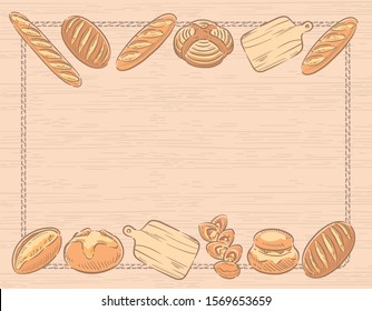 Many varieties of inviting bread. Vector illustration.	