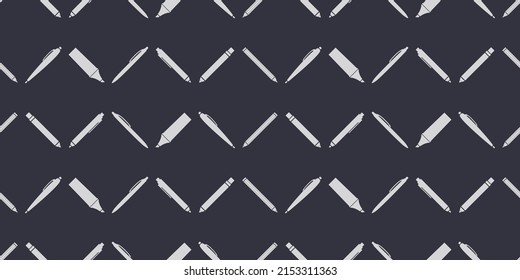 Numerosas herramientas simples de dibujo o escritura grises, patrón, conjunto de plumas y lápices - Textura sobre fondo negro - Diseño de fondo vectorial