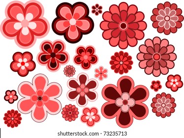 Many various size and shapes flowers, vector icon set