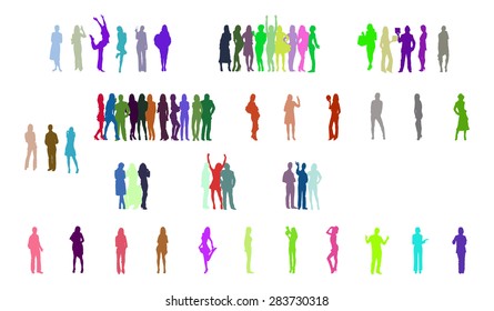 Many Vector people Silhouettes Isolated 