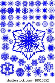 Many vector snowflakes on white
