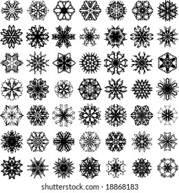 Many vector snowflakes on white