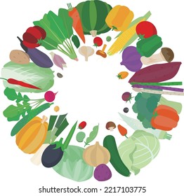Many vegetables arranged in a circle