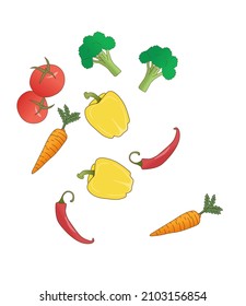 Many vegetables such as peppers, carrots, tomatoes, broccoli