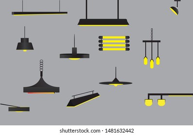 Many vintage lamps in black svg