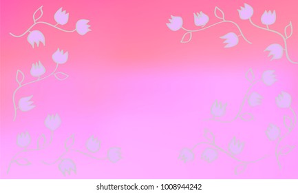 Many Violet Flowers with Leaves and Stems on Pink and Violet Gradient Background