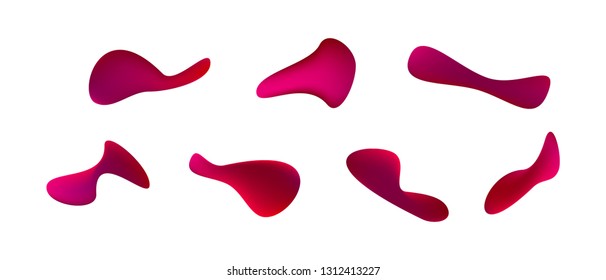 Many violet gradient plastic abstract shapes. Set of stylish fluid forms in the form of drops. Vector illustration isolated on white background. 