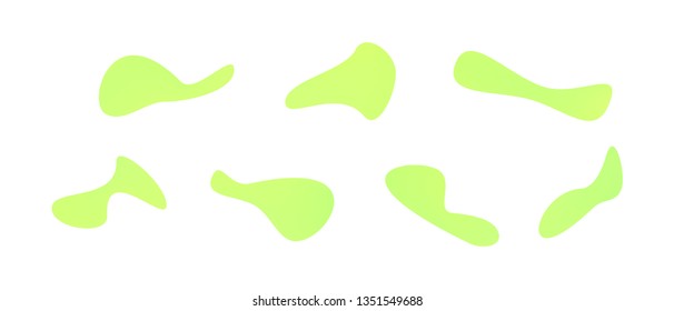 Many violet gradient plastic abstract shapes. Set of stylish fluid forms in the form of drops. Vector illustration isolated on white background. 