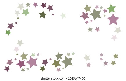 Many Violet, Green and Grey Stars of Different Color Tone and Size on White Background