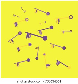 Many Violet and Orange Keys on Yellow Background
